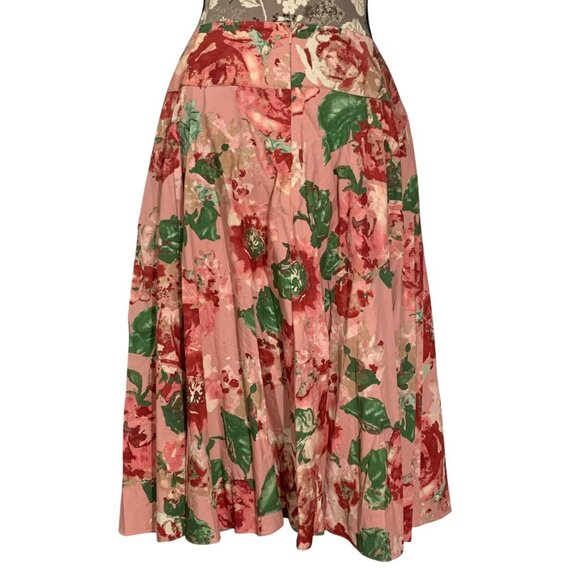 TALBOTS Smocked Waist Pink Floral Full Cotton Blend Pleated Lined Skirt Size 8 - Picture 2 of 7